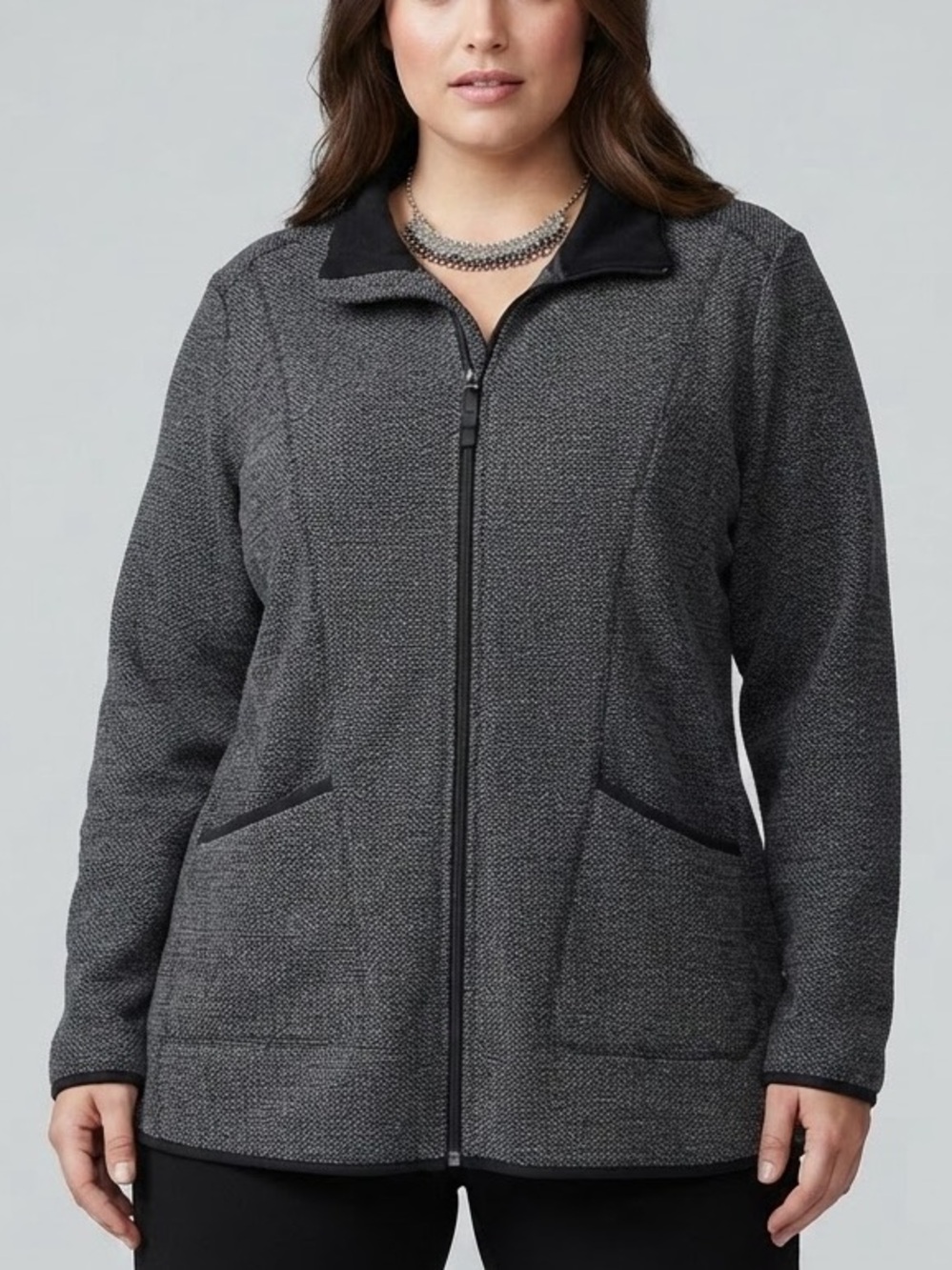 SWISS TECH Charcoal Gray Lightweight Fleecy Jacket with Black Collar Size 2X
